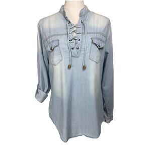 Sweet N Kool Women's Tunic Top Ombre' Denim Lace Up Sz XL Casual Country